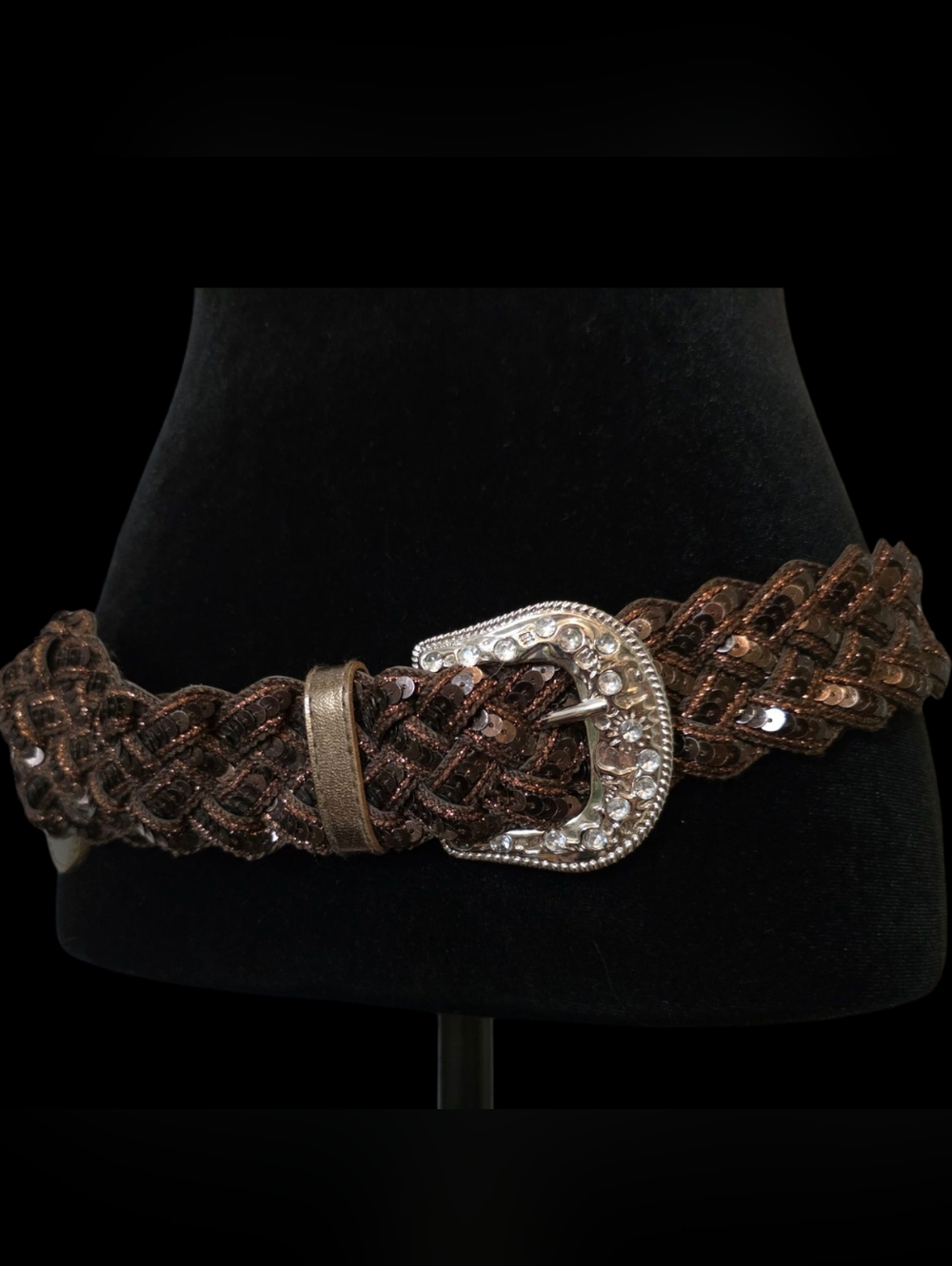 🤎Y2K Glitter Braided Sequin Belt with Rhinestone Buckle - Brown